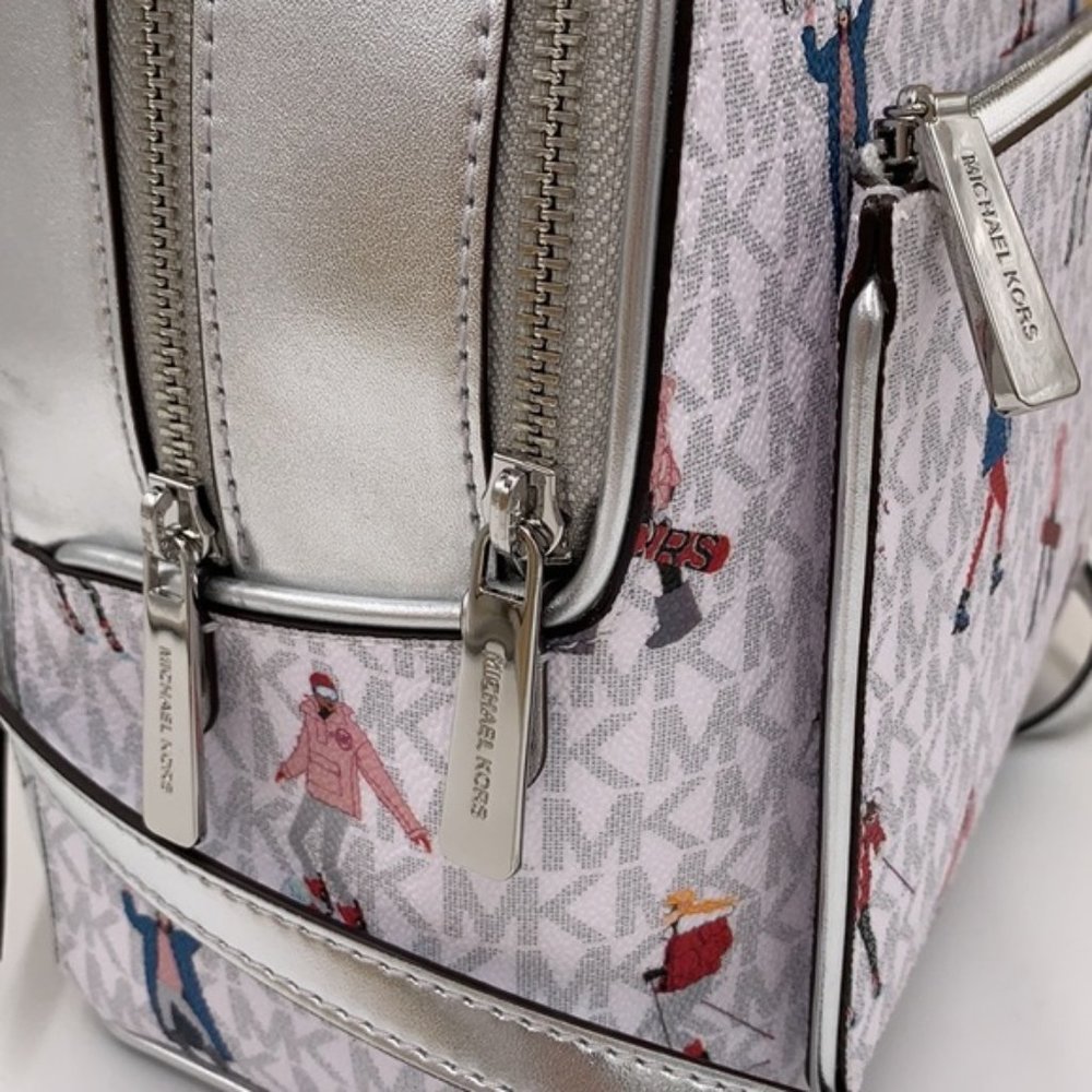 Michael Kors Jet Set Girls Adina Medium Backpack Bright White Silver Multi - Picture 11 of 16